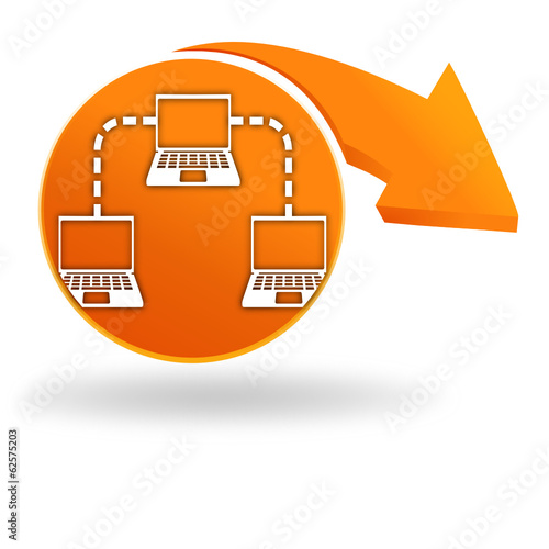 réseau ordinateurs sur bouton orange