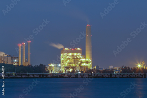 Night scene of Power plant with bay