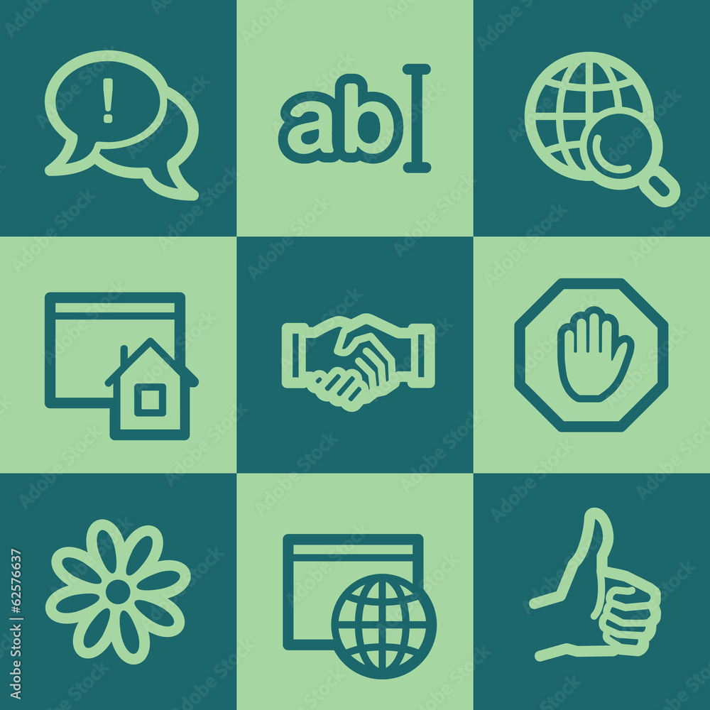 Internet web icon set 1, green square buttons set Internet web icon set 1, green square buttons set