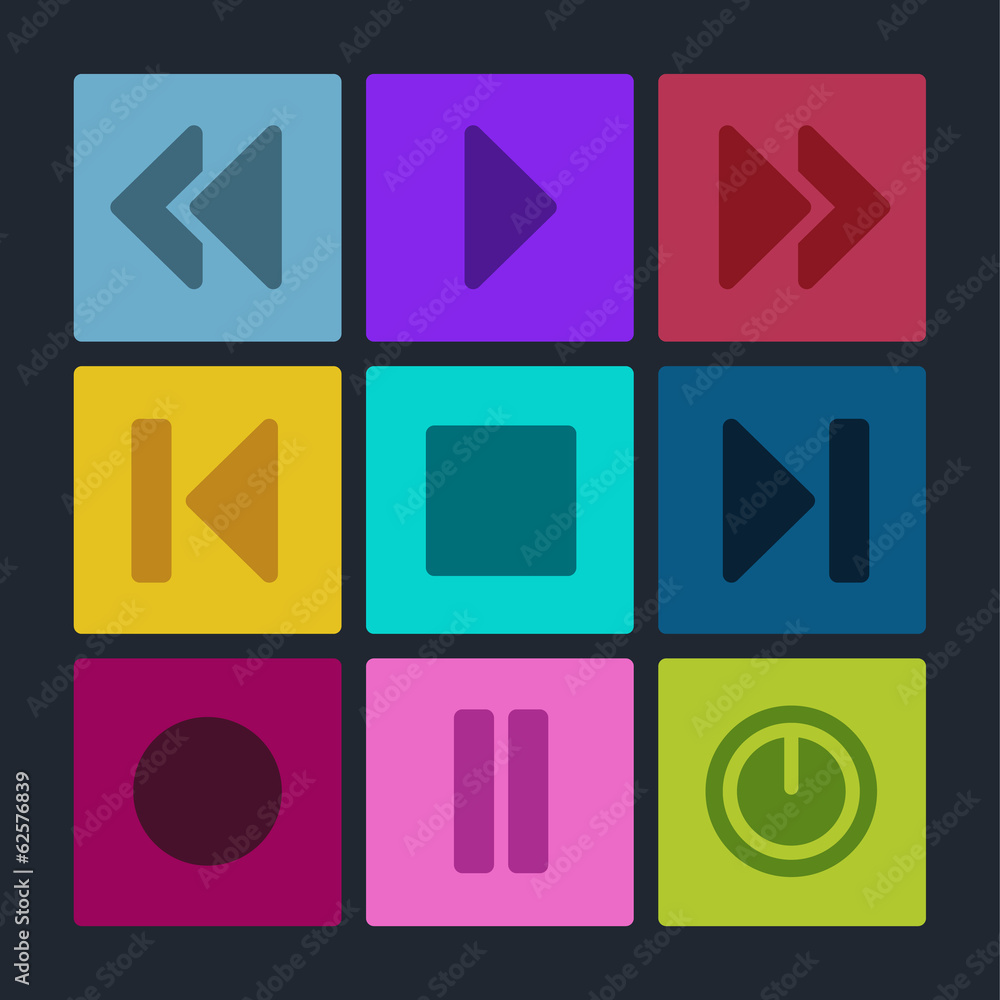 Media player web icons set. Color buttons. Media player web icons set. Color buttons.