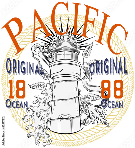 Ilustracion vectorial faro con textos