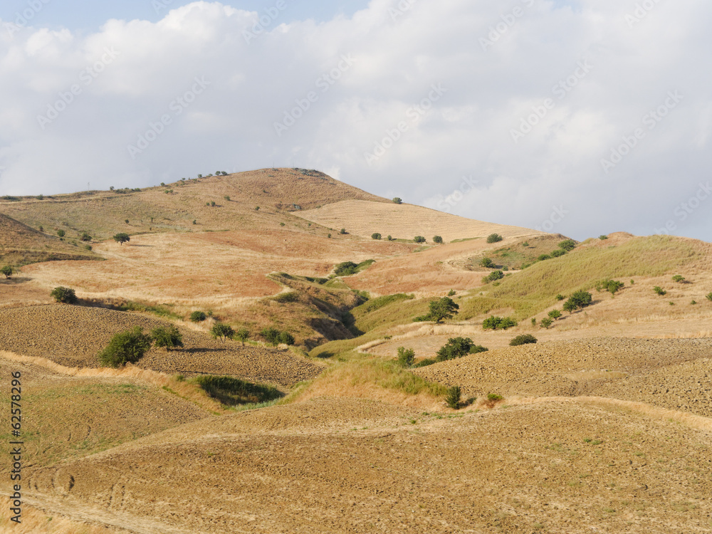 Summer Landscape of Sicily's hill near Catania Italy