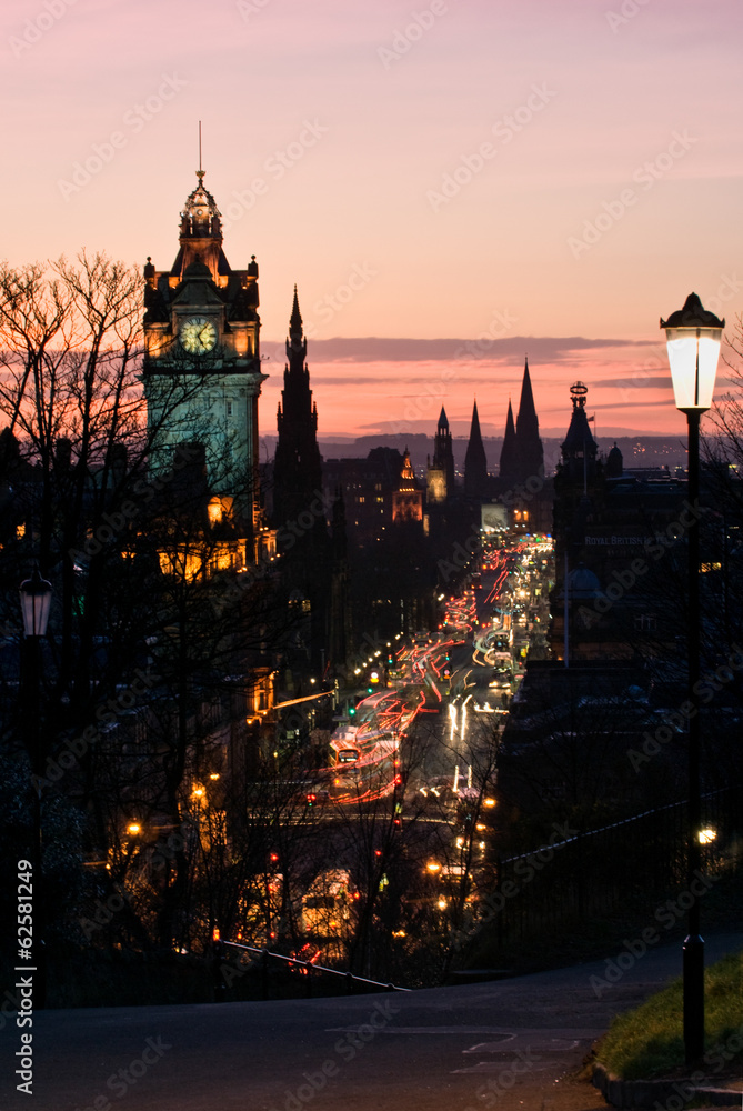 Edinburgh with Clock Tower from Calton Hill at dusk Scotland UK
