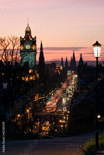 Edinburgh with Clock Tower from Calton Hill at dusk Scotland UK