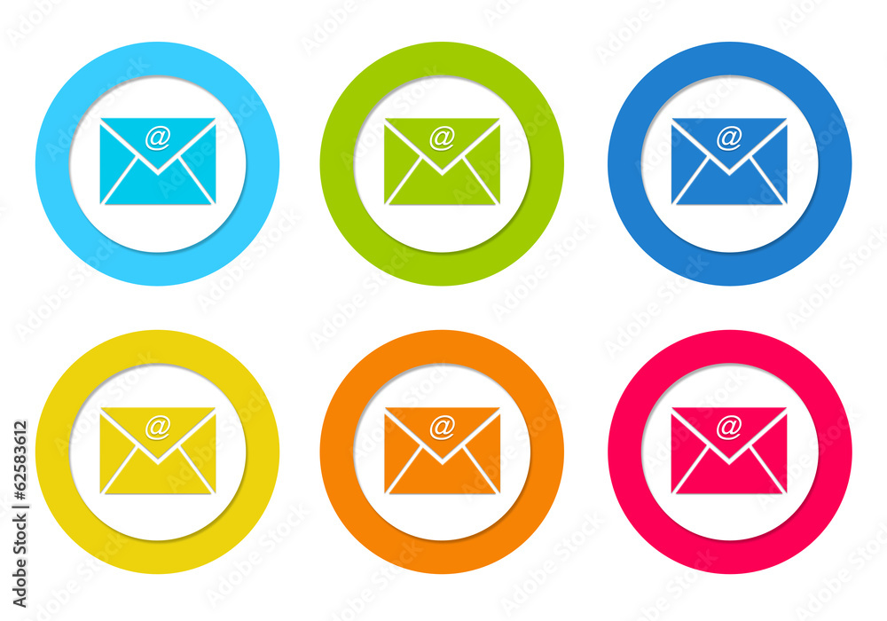 Set of rounded icons with email symbol Set of rounded icons with email symbol
