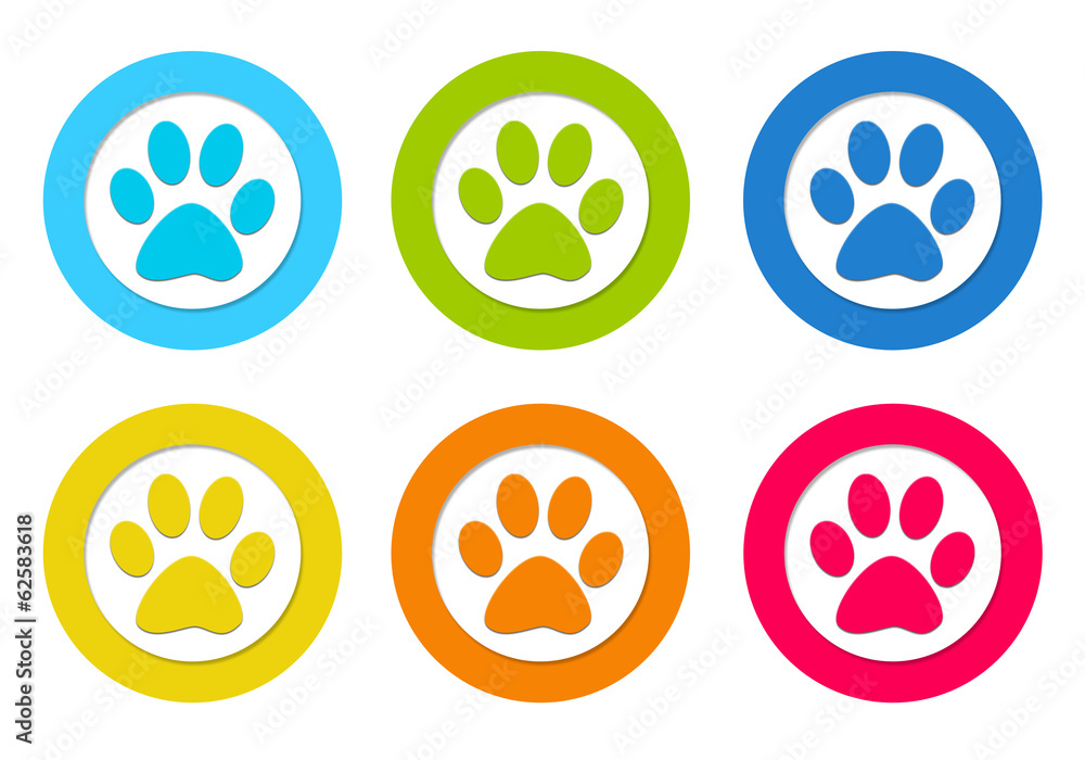 Set of rounded icons with pet footprints symbol