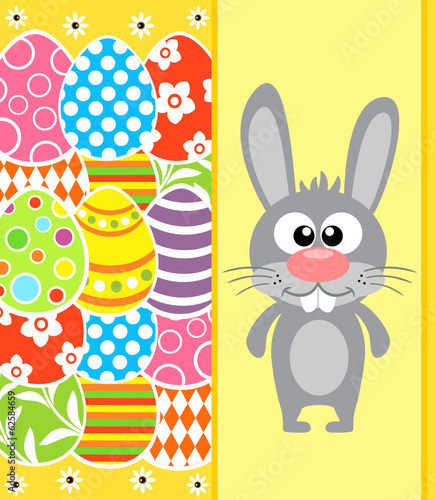 Easter background card with rabbit and eggs, yellow