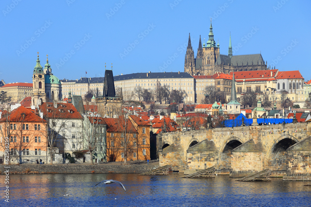 Prague gothic Castle with Charles Bridge, Czech Republic