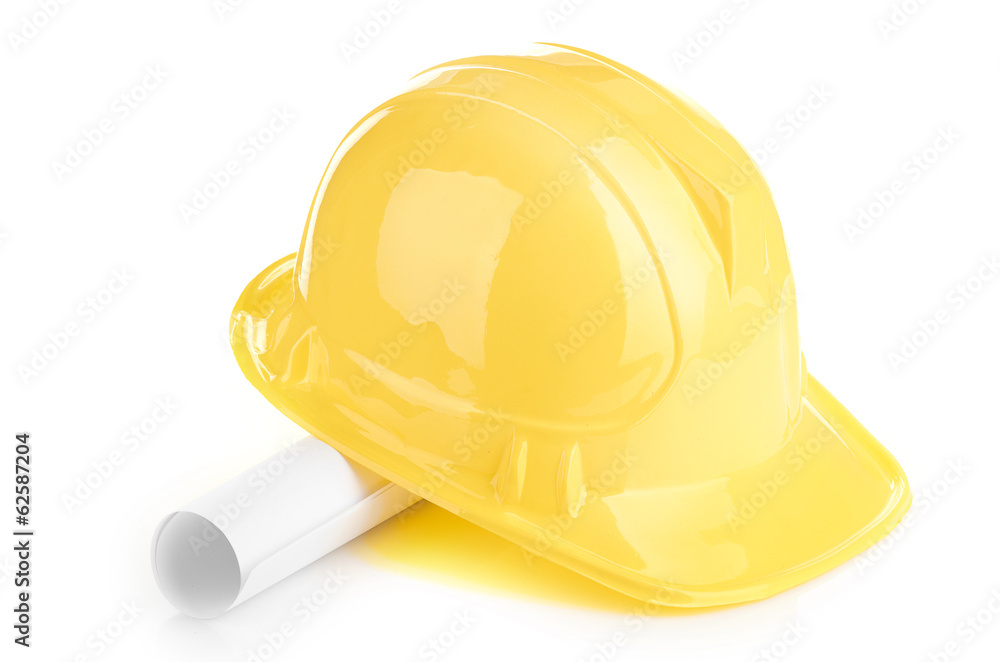 Fototapeta premium yellow helmet and roll paper