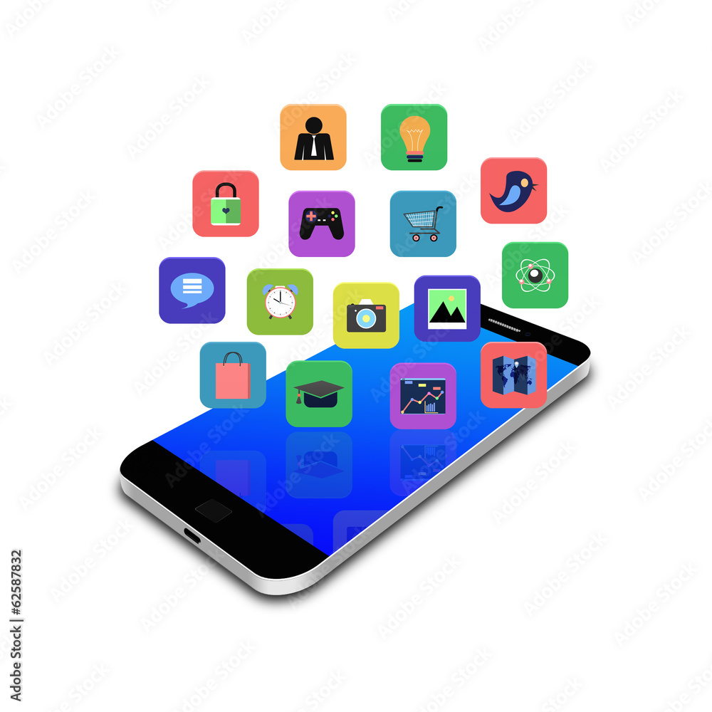 Colorful application icon on smartphone,cell phone illustration Colorful application icon on smartphone,cell phone illustration