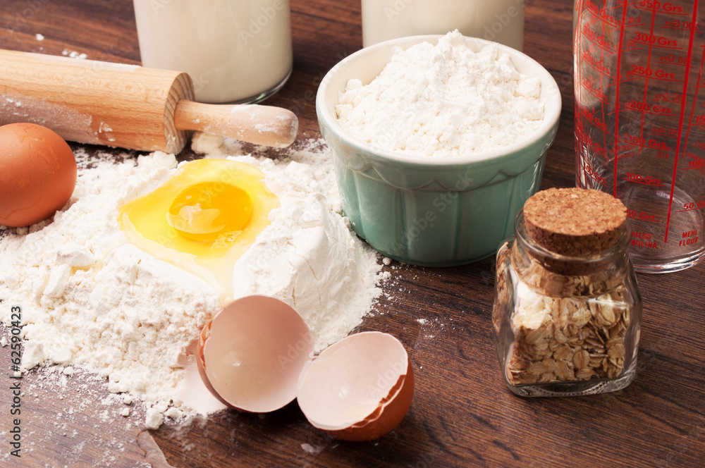 Preparing dough with oats, eggs and flour Preparing dough with oats, eggs and flour