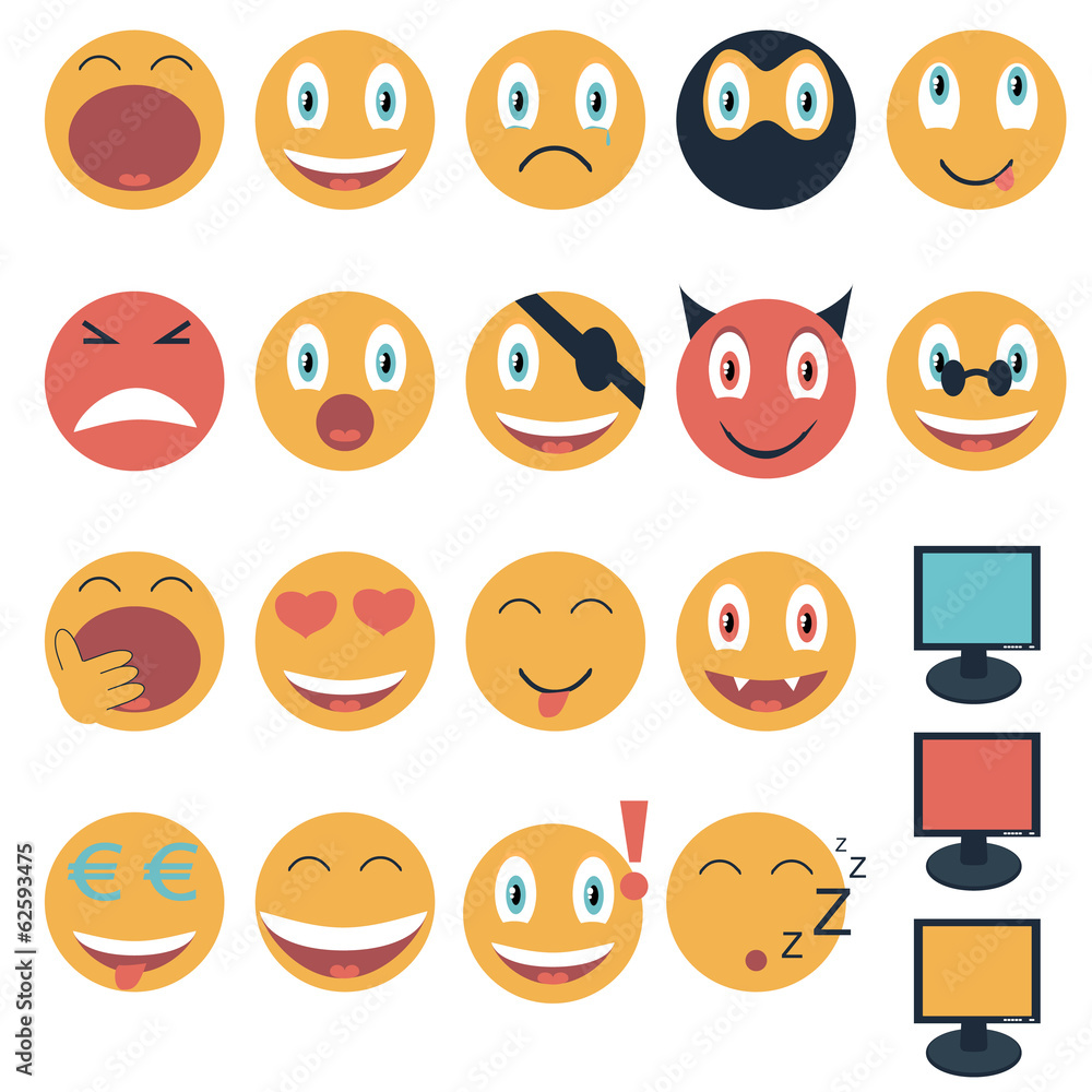 Vintage set of glossy Emoticons