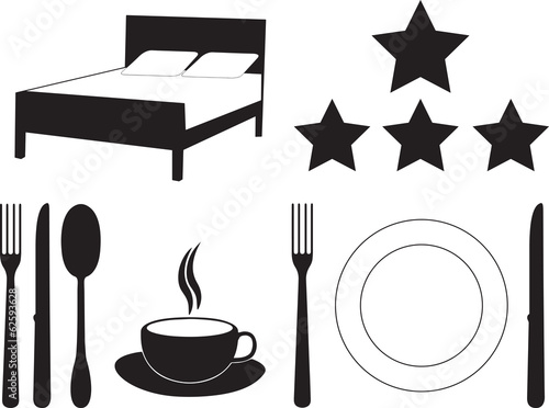 Hotel and motel services set illustrated on white