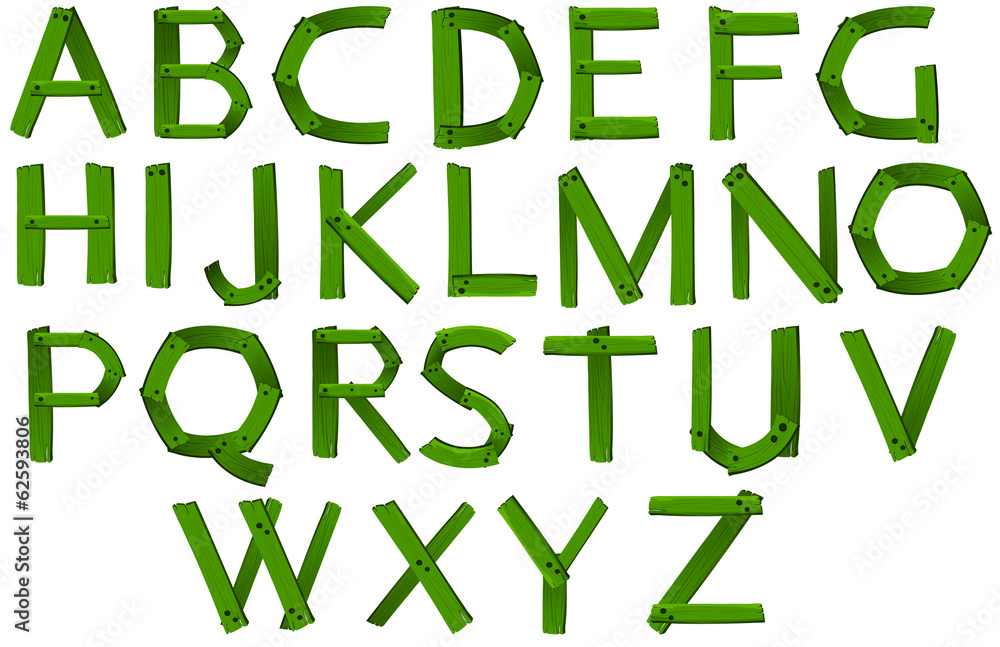 Green colored letters of the alphabet