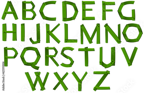 Green colored letters of the alphabet