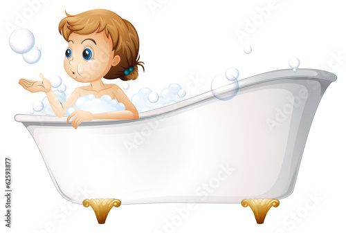 A teenager taking a bath at the bathtub