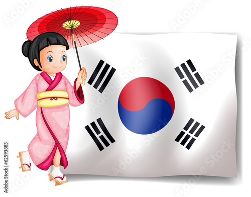 A South Korean girl beside their flag