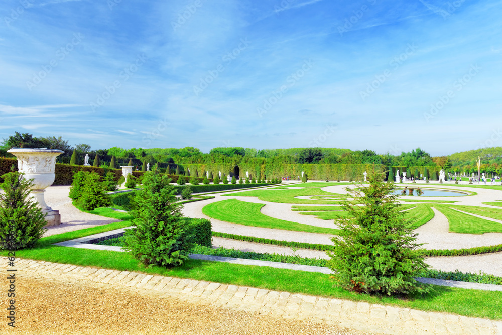 Beautiful garden in a Famous palace Versailles, Paris.