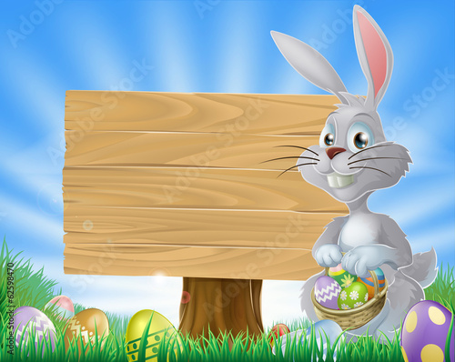 Easter eggs bunny and sign