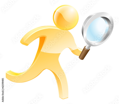 Magnifying glass gold person
