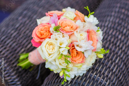 colorful wedding flowers bouquet of bride