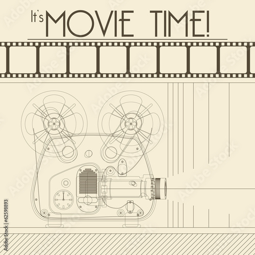 Vector Retro movie poster with Vintage Movie Projector