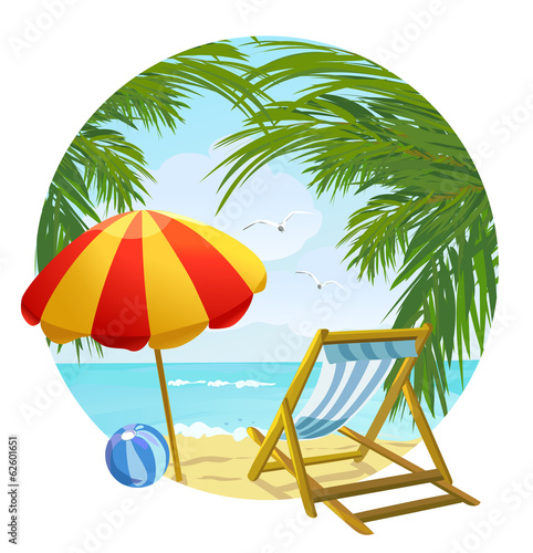 icon to the beach and sun lounger