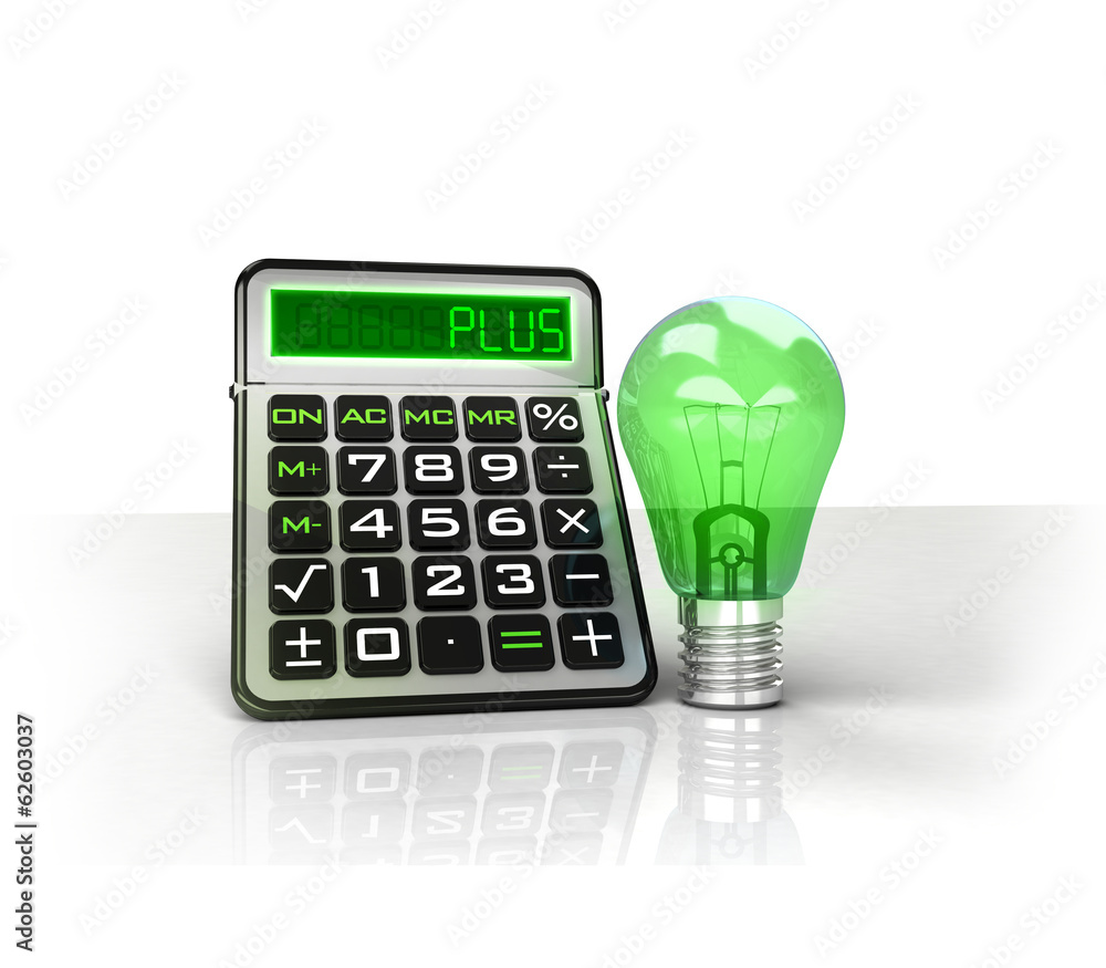 green lightbulb with positive business calculations isolated on white green lightbulb with positive business calculations isolated on white