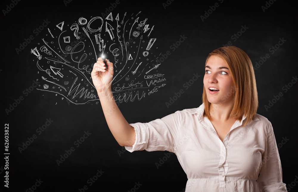 Young girl drawing and skteching abstract lines Young girl drawing and skteching abstract lines
