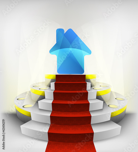 new house exhibition on round illuminated podium vector