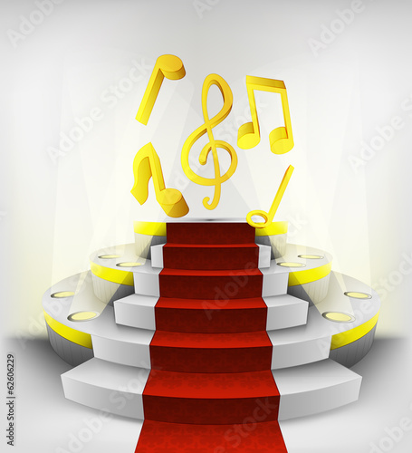 music exhibition on round illuminated podium vector
