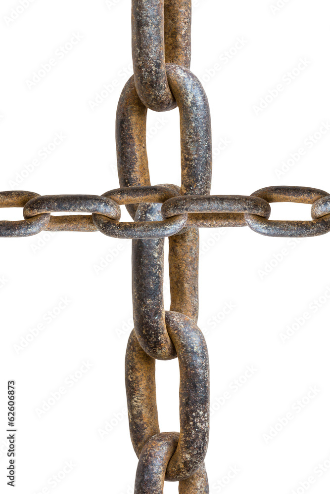 Obraz premium tree rusty chains, over a white background