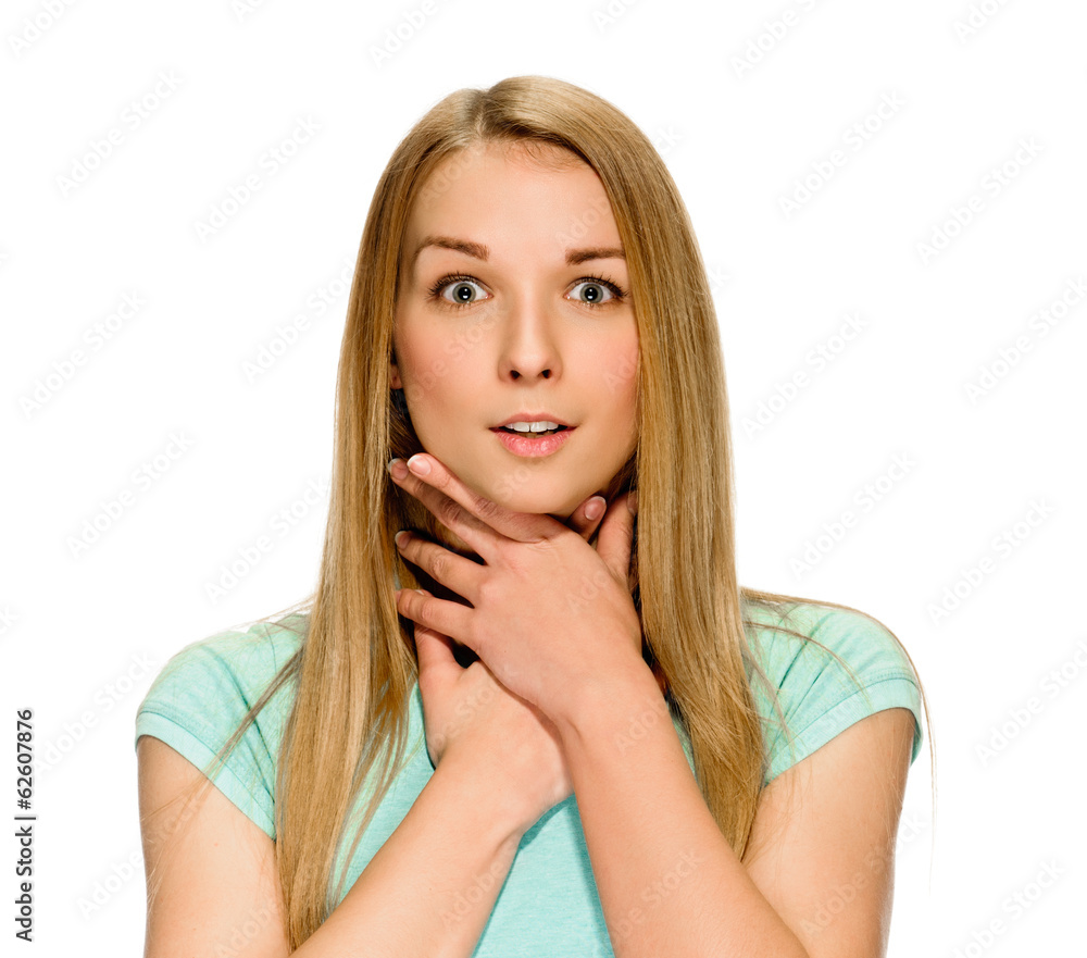 young woman showing negative sign on white background young woman showing negative sign on white background