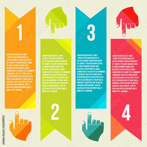 banners for information pointing hand. Flat vector style photo