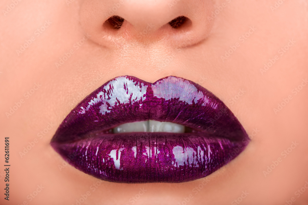 Macro photo of woman's lips with lipstick Macro photo of woman's lips with lipstick