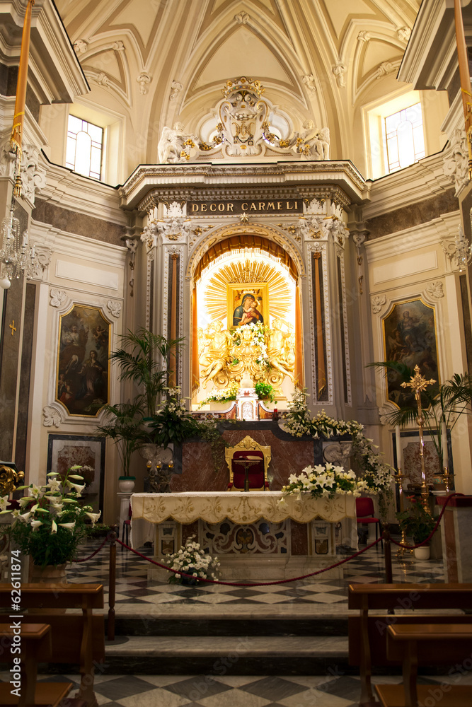 Catholic church interior in Italy.