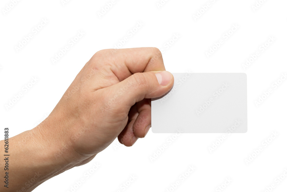 Fototapeta premium white card in hand on white background