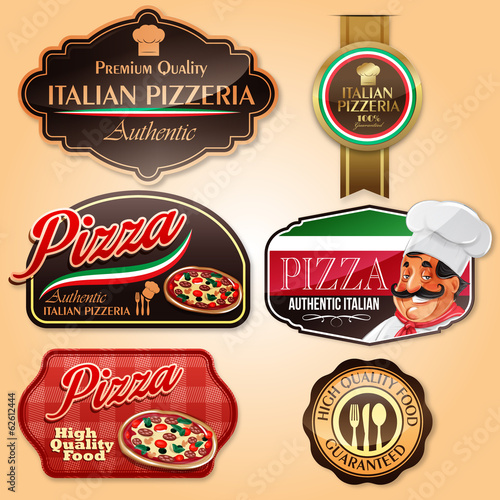 badges and sticker for pizza