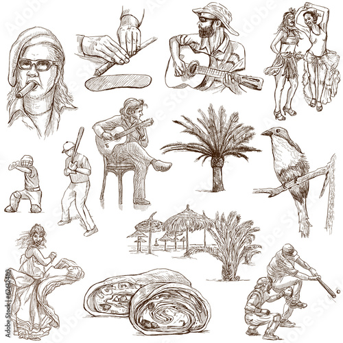 Photography CUBA_1. Full sized hand drawn illustrations on white