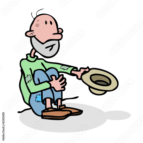 Beggar homeless alone with hat.
