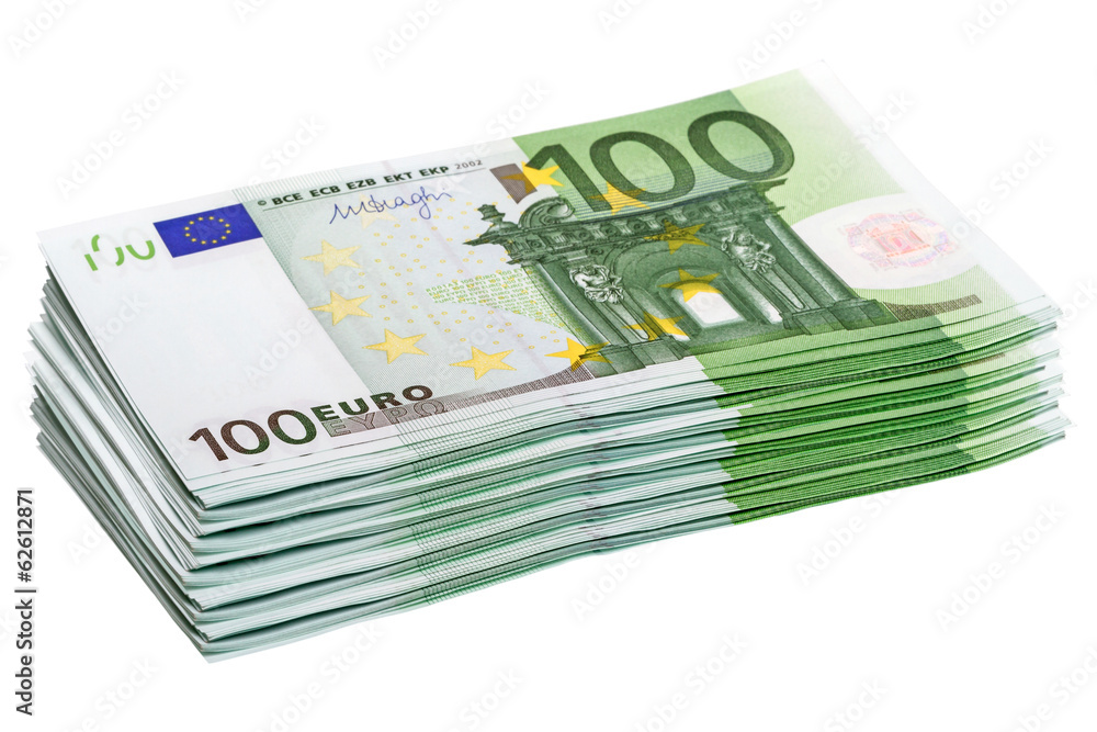 Stack of 100 euro banknotes - obrazy, fototapety, plakaty 