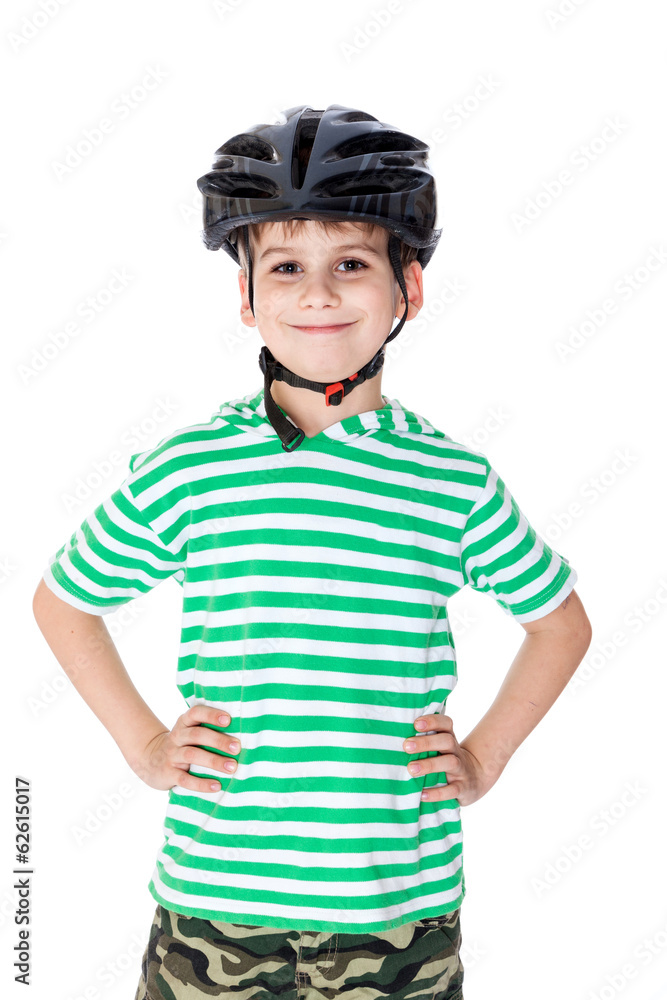 Boy bicyclist with helmet