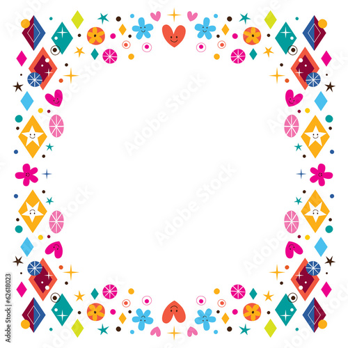 hearts, stars, flowers and diamond shapes happy frame