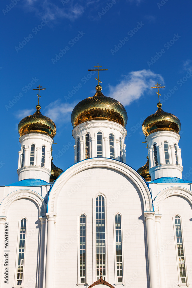Orthodox church over blue sky over blue sky