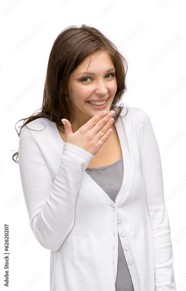Half-length portrait of laughing woman Half-length portrait of laughing woman