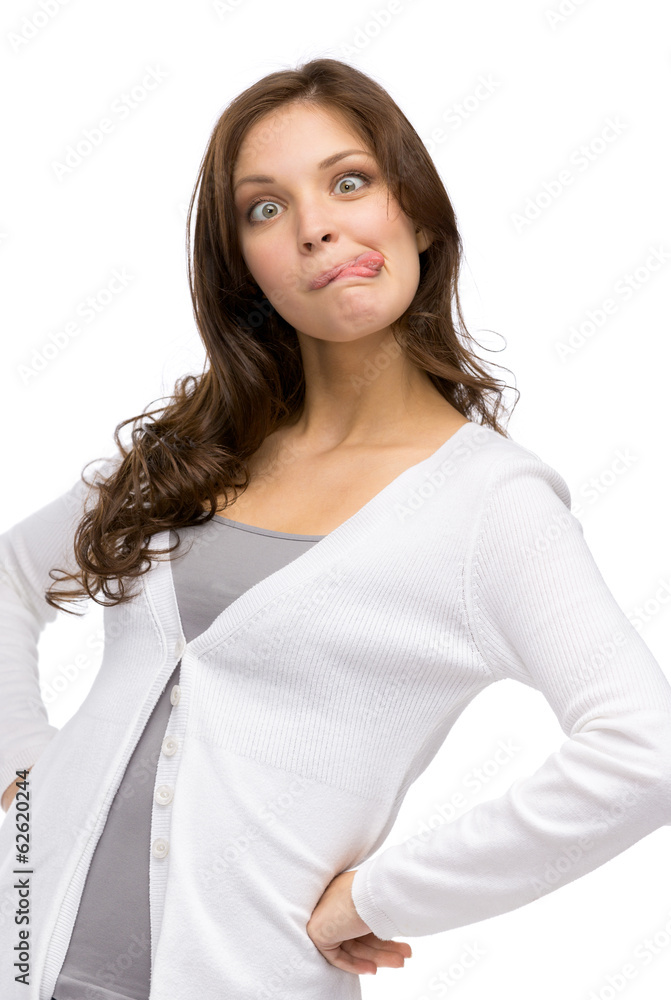 Half-length portrait of woman showing tongue Half-length portrait of woman showing tongue