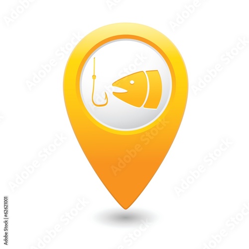 Red map pointer with fishing sign