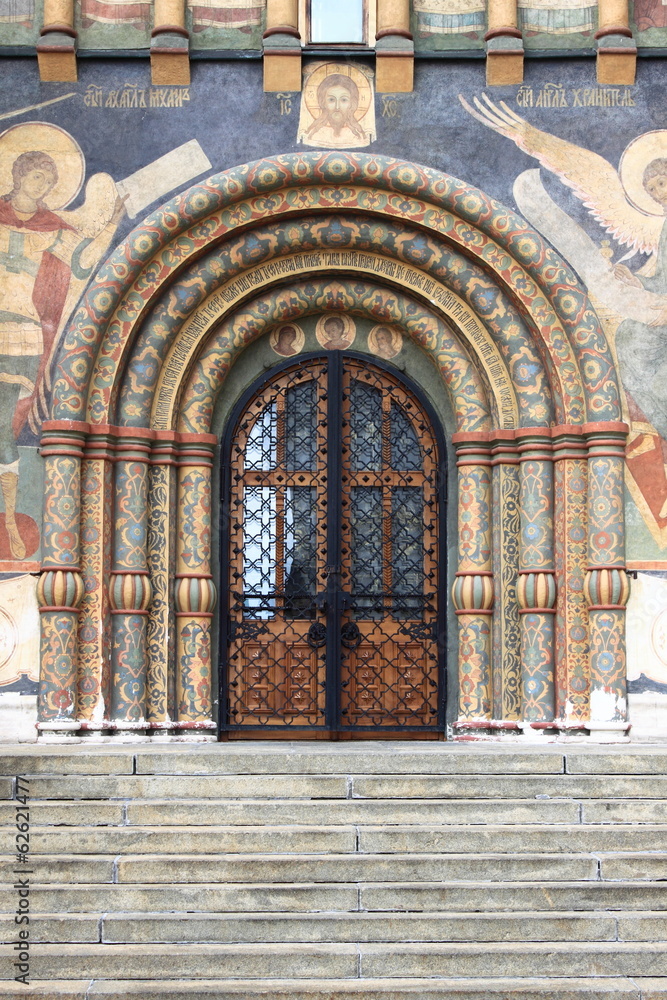 Entrance door of the Dormition Cathedral in Moscow, Russia