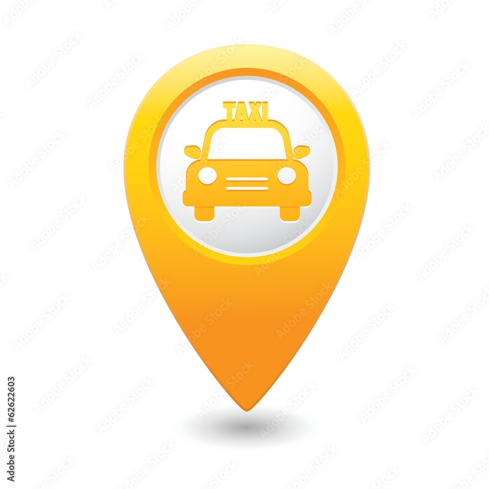 Map pointer with taxi icon Map pointer with taxi icon