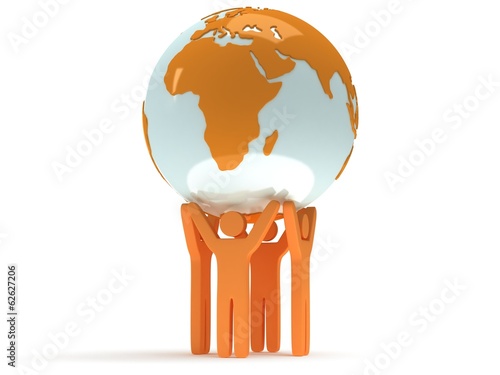 Canvas Print Earth planet globe and people. 3D render.